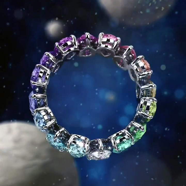 6.25ct Pear Cut Rainbow Sapphire Eternity Ring