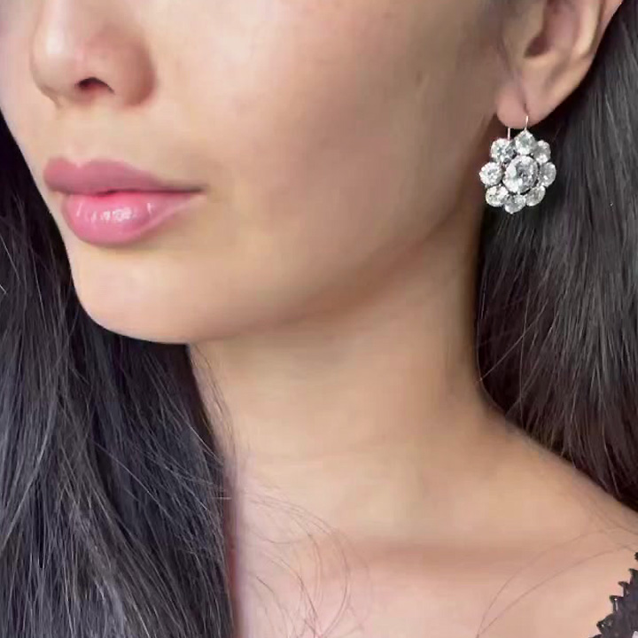 Flower Design Round Cut White Sapphire Drop Earrings