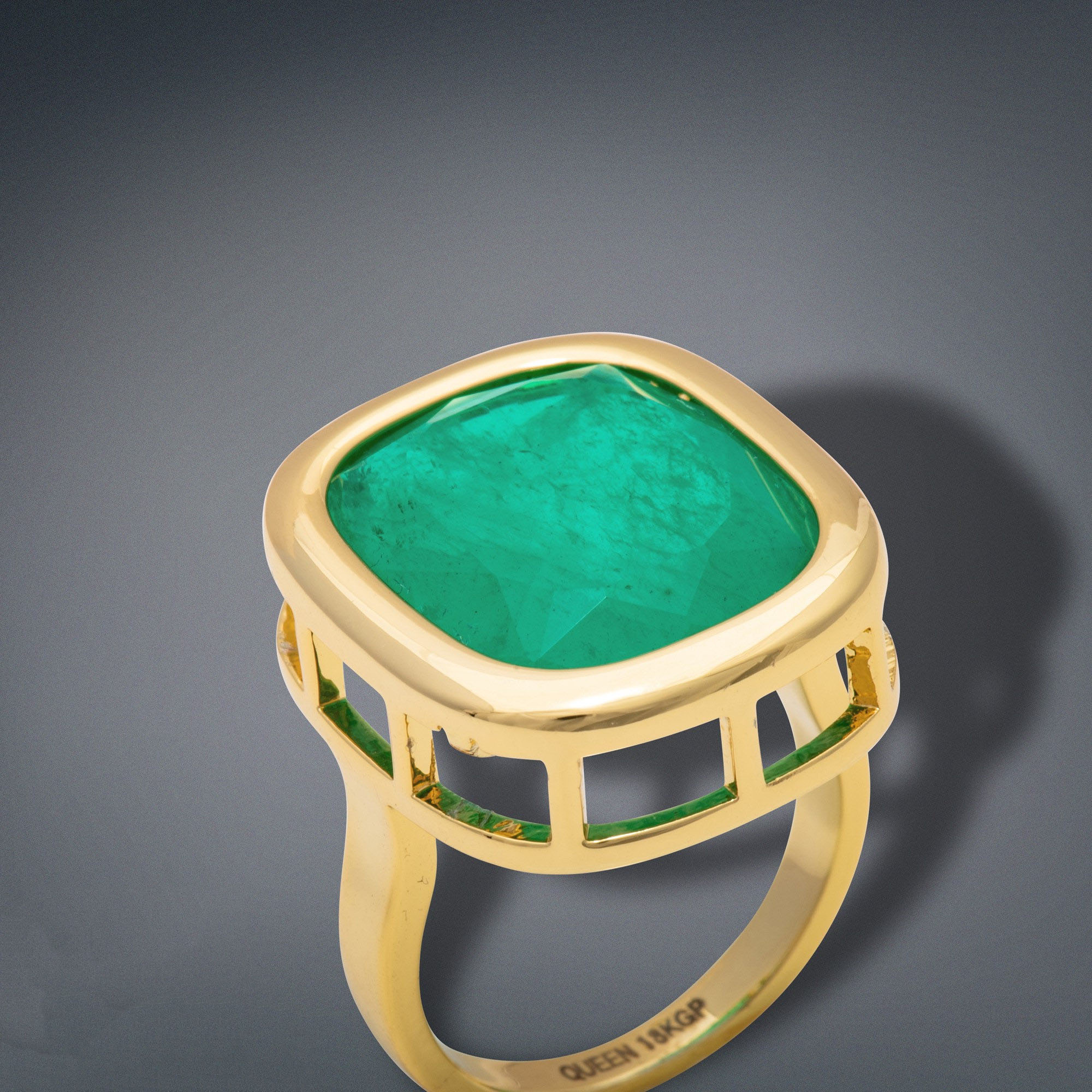 8ct Colombian Cushion Cut Emerald Sapphire Engagement Ring