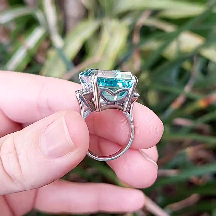 7ct Emerald Cut Aquamarine Sapphire Engagement Ring