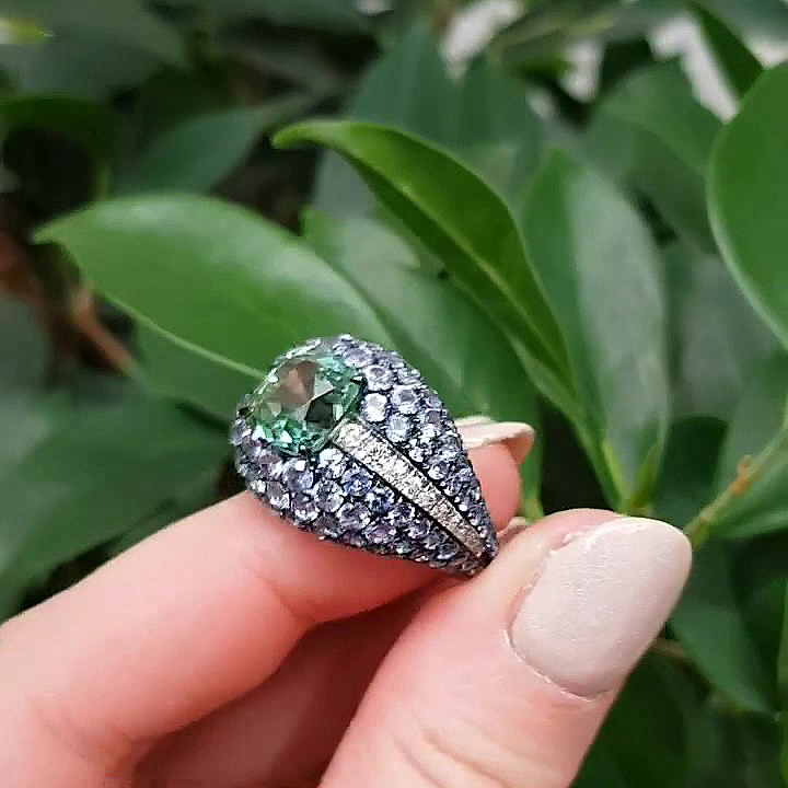 5ct Cushion Cut Green Sapphire Cocktail Ring