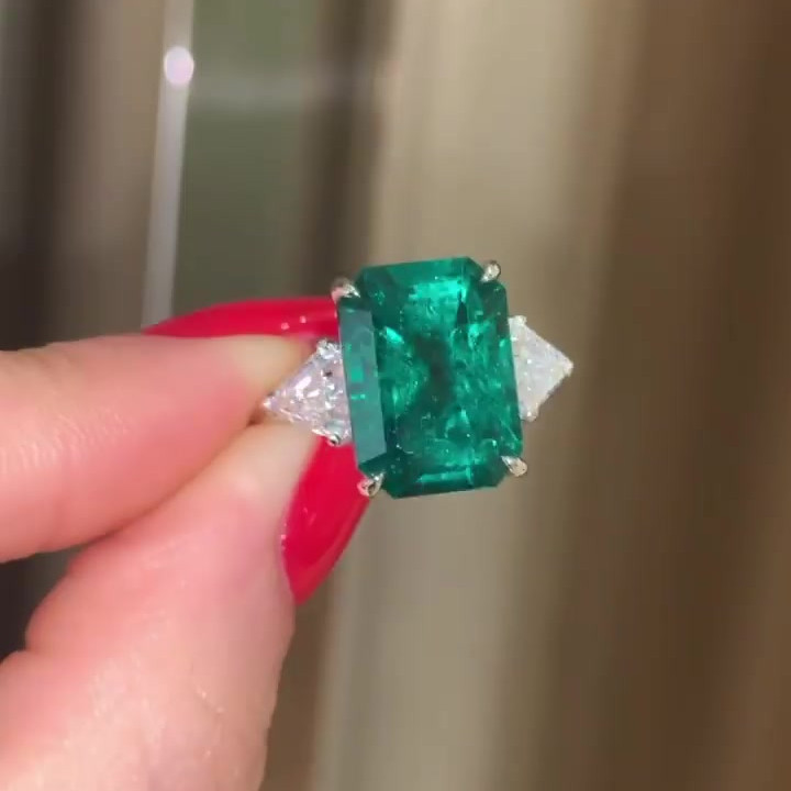 5ct Emerald Cut Emerald Green Sapphire Wedding Ring