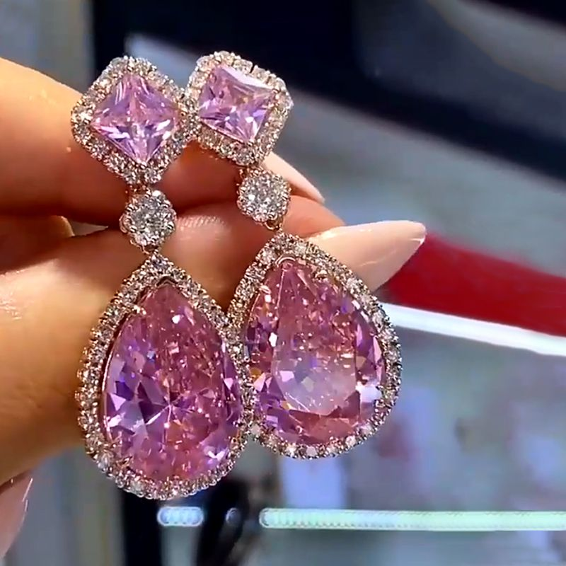 Halo Pink Sapphire Drop Earrings