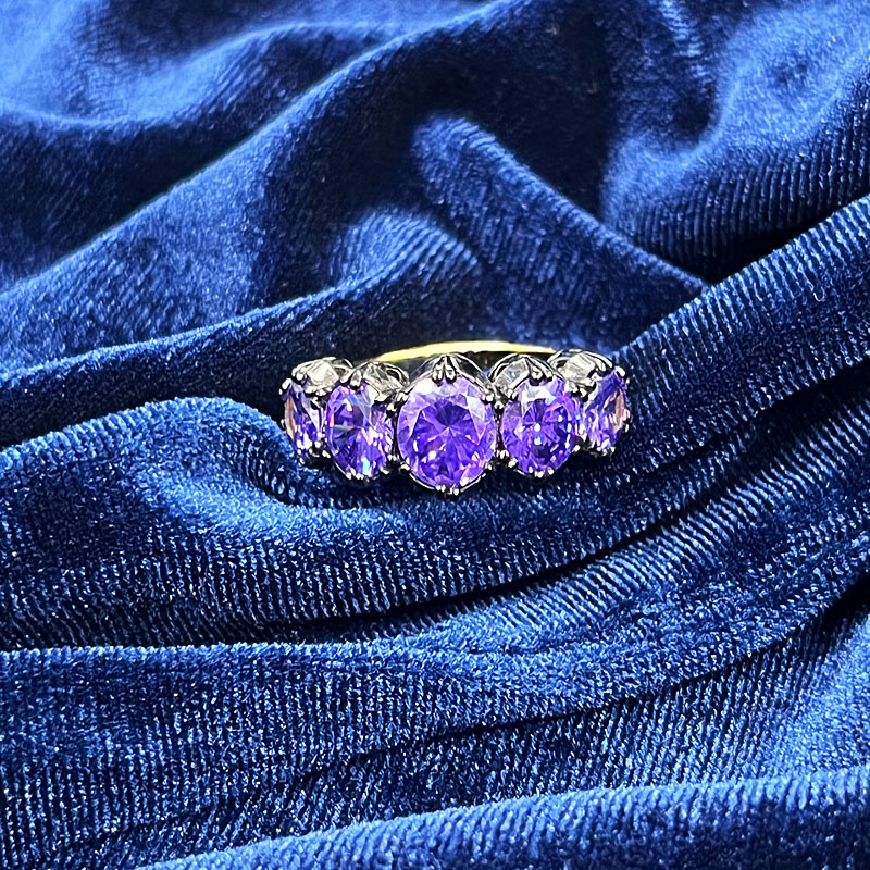 4.55ct Art Deco Round Cut Amethyst Eternity Ring