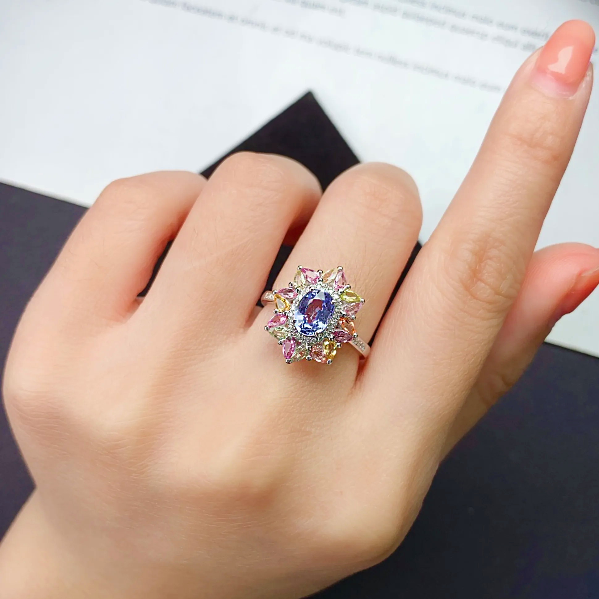 4ct Oval Cut Rainbow Sapphire Engagement Ring