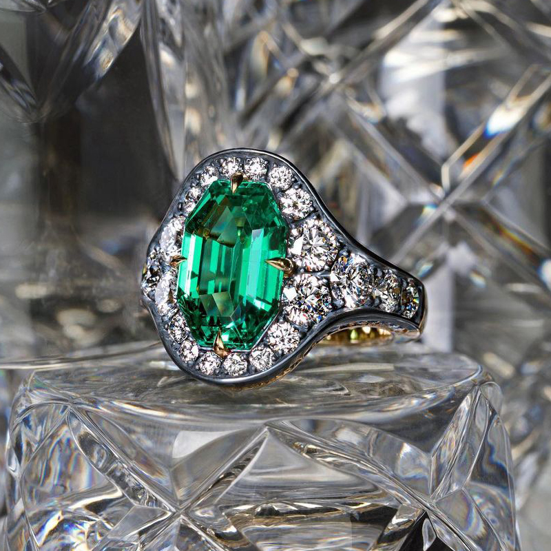 5ct Art Deco Design Octagon Cut Emerald Ring