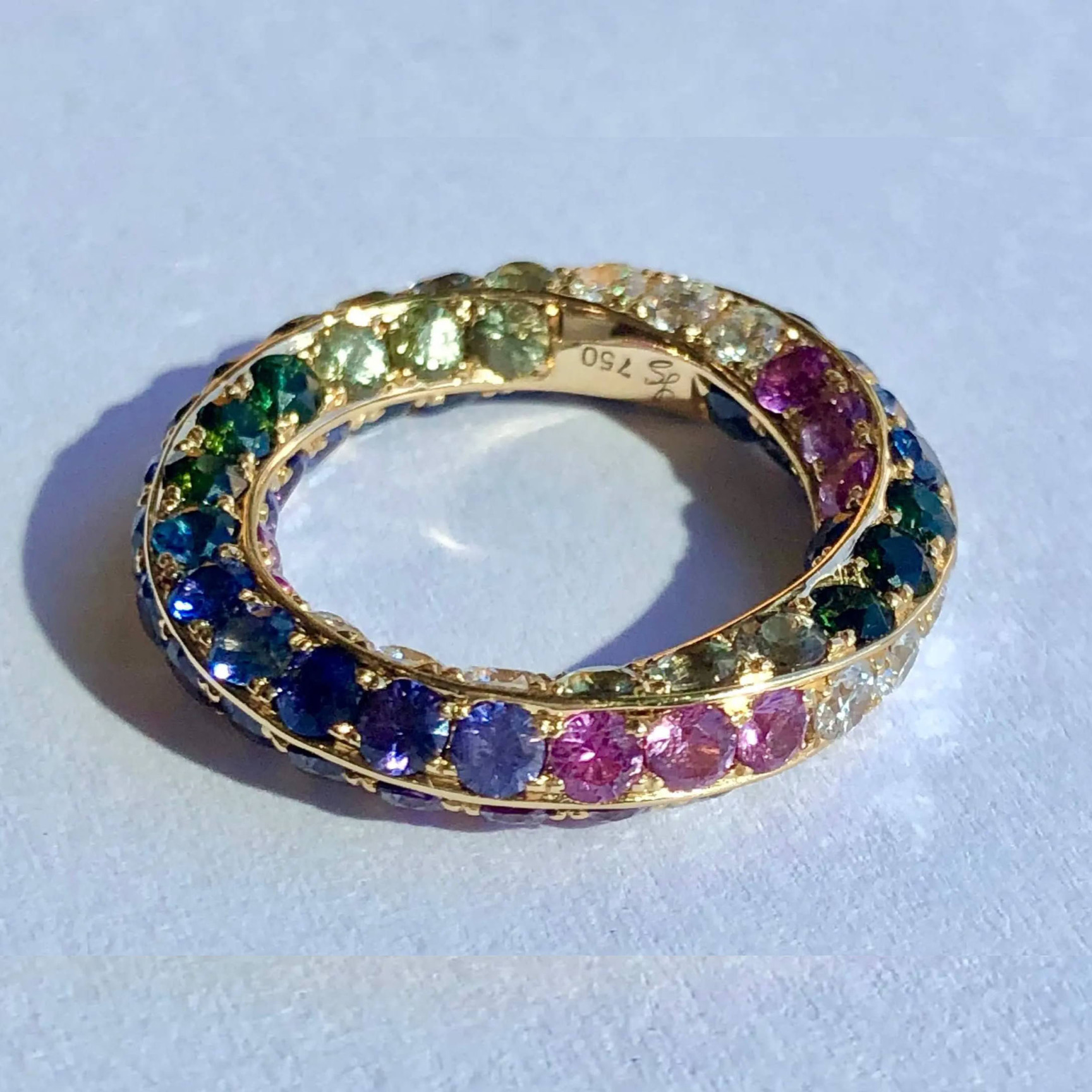 3.75ct Spiral Series Rainbow Sapphire Wedding Band