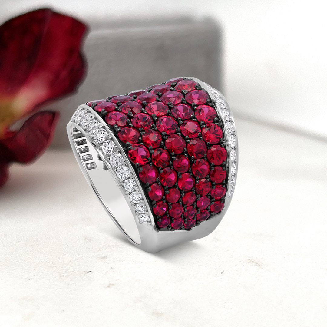 8.05ct Micro-pave Setting Round Cut Ruby Sapphire Cocktail Ring