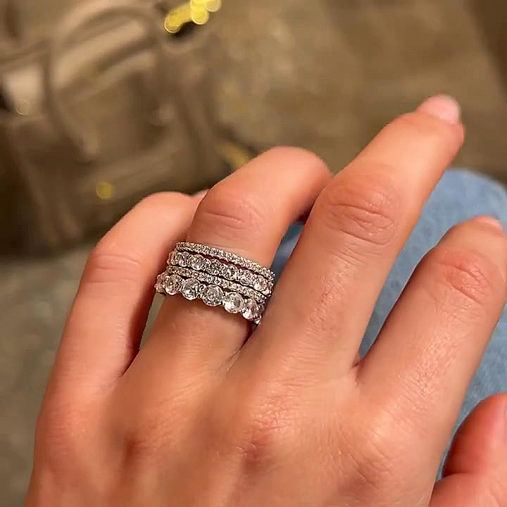 7.5ct Round Cut White Sapphire Stacking Ring Set / 4pcs