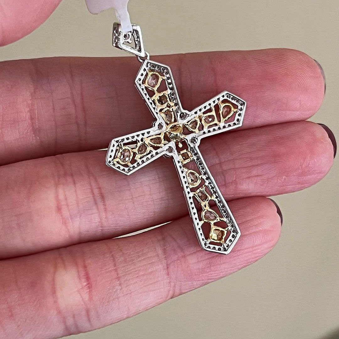 Irregular Cut Yellow Sapphire Pendant Cross Necklace