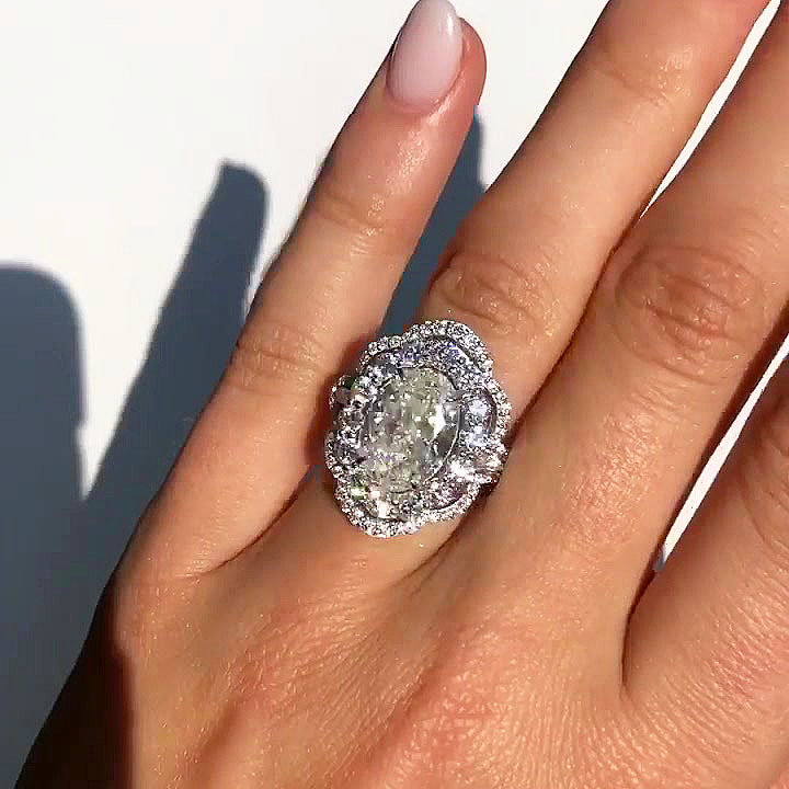 4ct Halo Oval Cut White Sapphire Engagement Ring