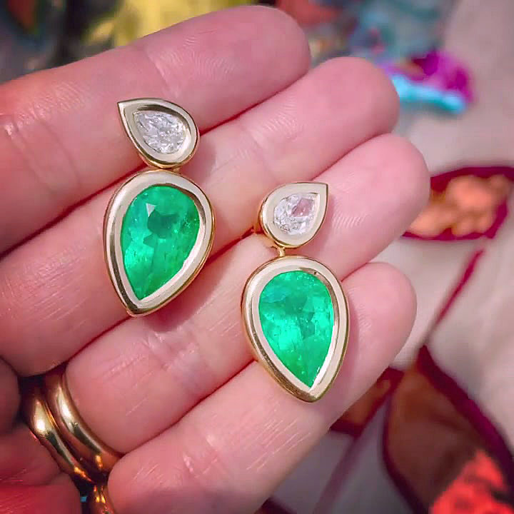 Pear Cut Emerald Sapphire Drop Earrings