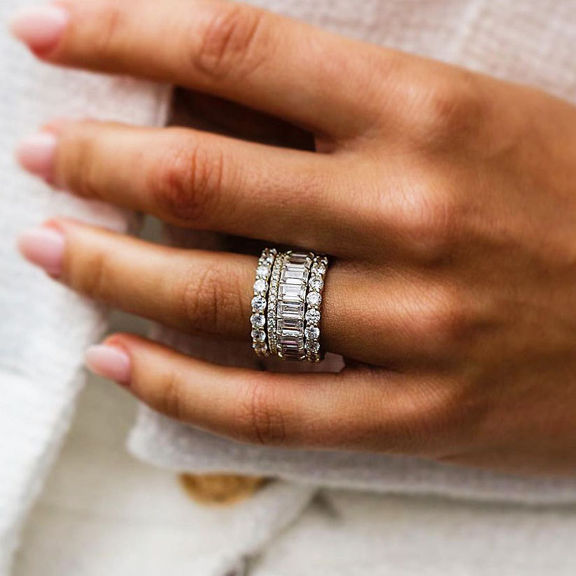 6.35ct Emerald Cut White Sapphire Wedding Set /4pcs