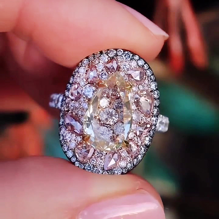 6ct Pear Cut Yellow&Pink Sapphire Eternity Ring