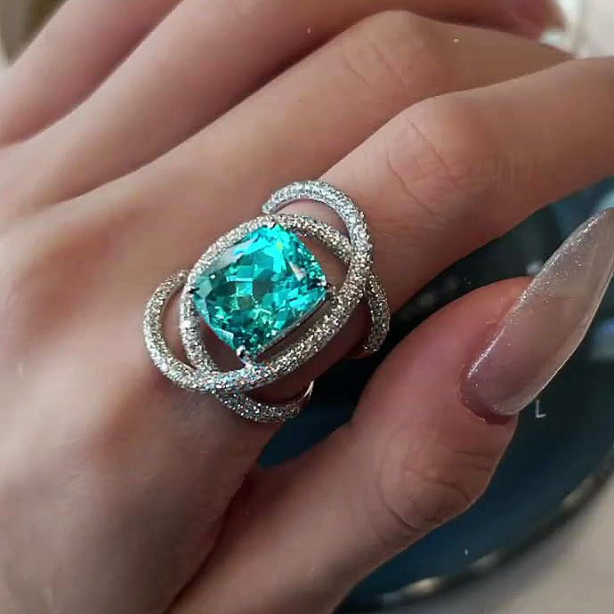 4ct Cushion Cut Green Sapphire Engagement Ring