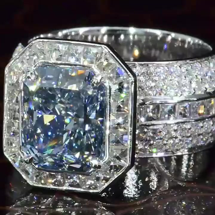 6ct Emerald Cut Fancy Blue Sapphire Engagement Ring