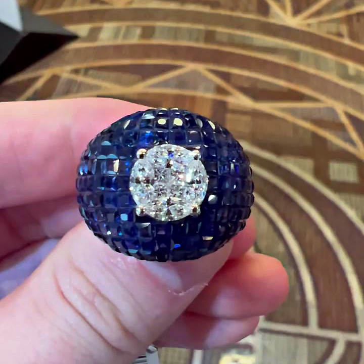 3ct Round Cut Blue Sapphire Cocktail Ring