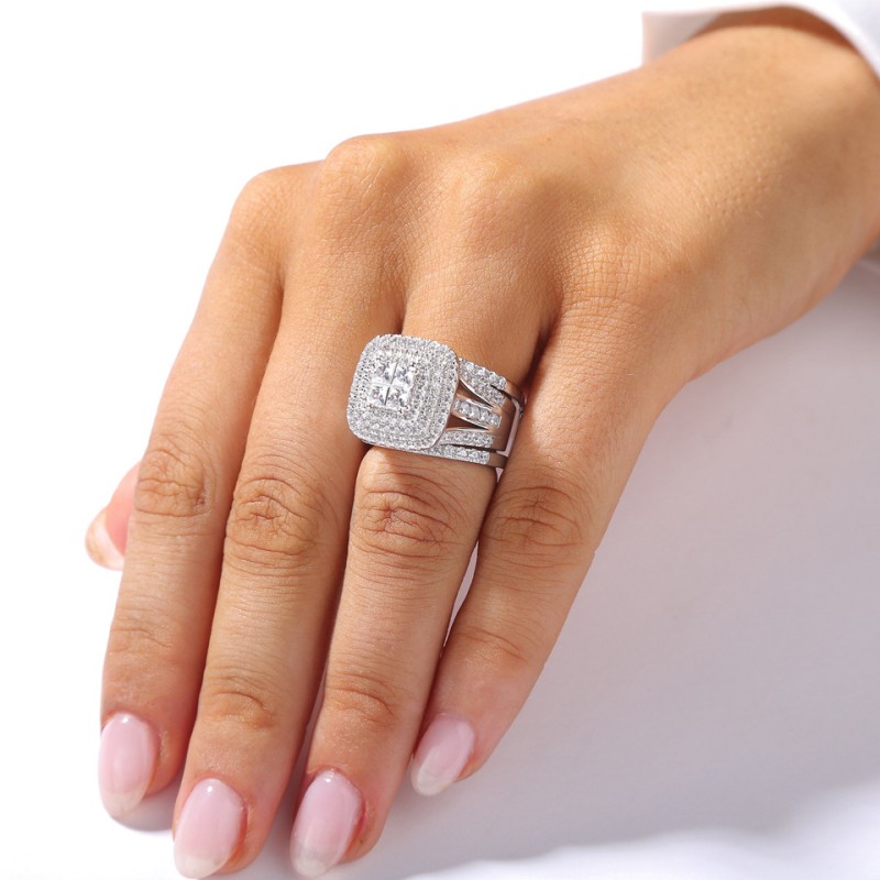 4ct Princess Cut White Sapphire Wedding Set