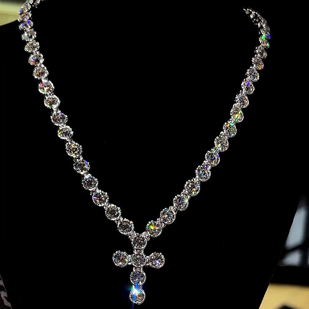 Round Cut White Sapphire Cross Necklace