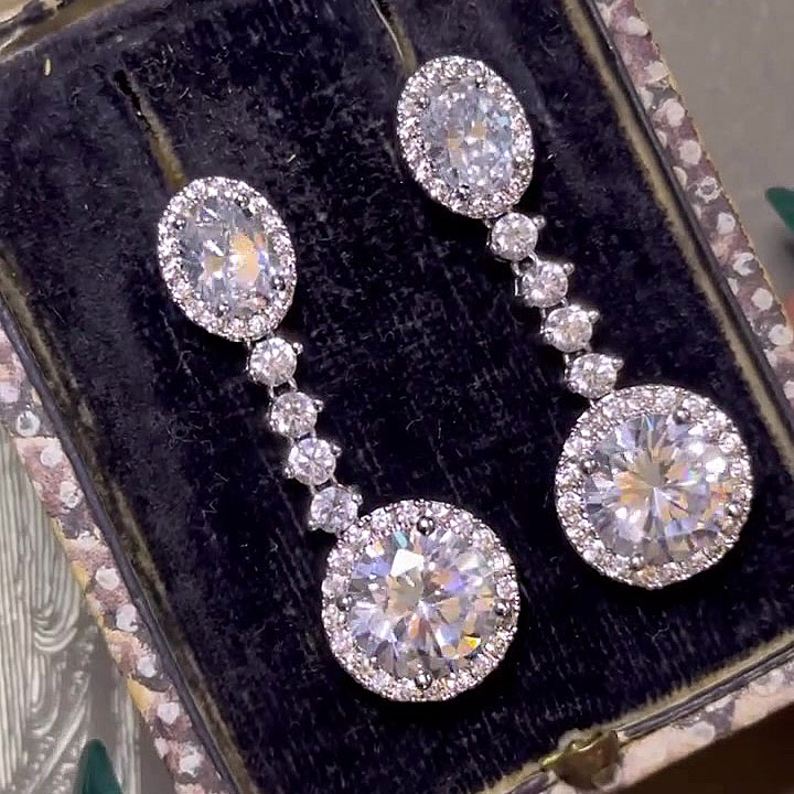 Round Cut White Sapphire Drop Earrings