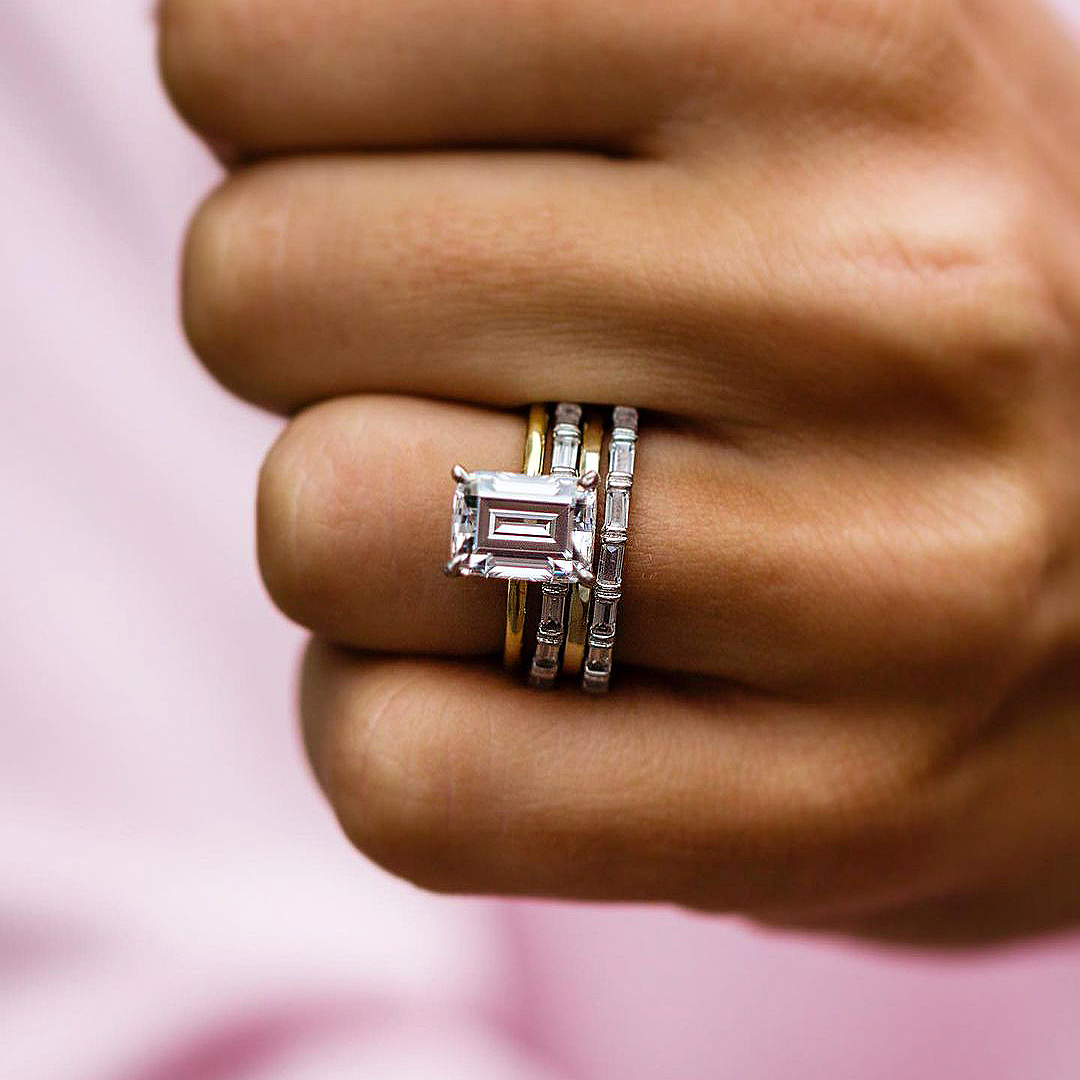 3ct Emerald Cut White Sapphire Stacking Ring Set / 4pcs