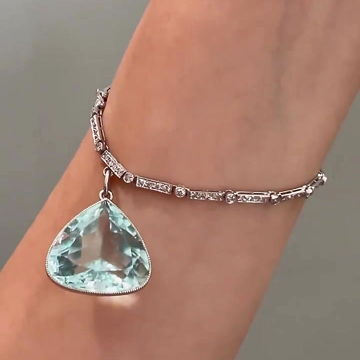 Pear Cut Aquamarine Sapphire Pendant Bracelet
