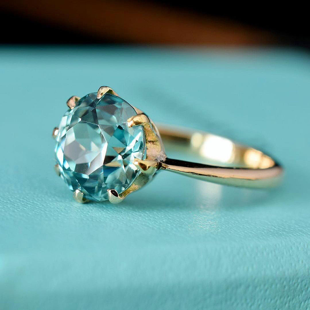 3ct Round Cut Aquamarine Sapphire Engagement Ring