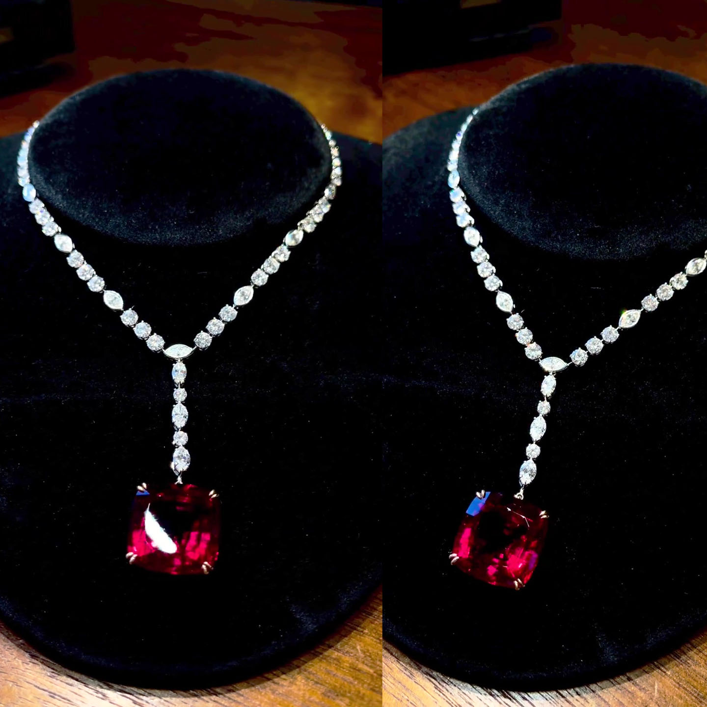 Cushion Cut Ruby Sapphire Pendant Necklace