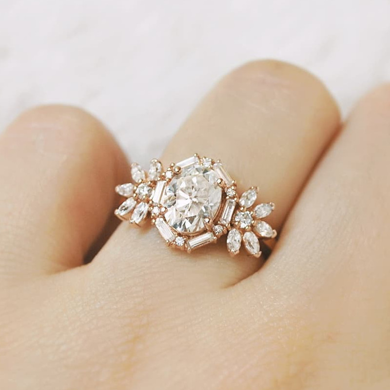 3ct Halo Oval Cut White Sapphire Engagement Ring in Rose Gold