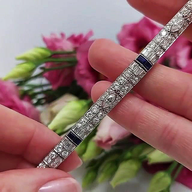 Art Deco Multi-Cut Blue Sapphire Bracelet