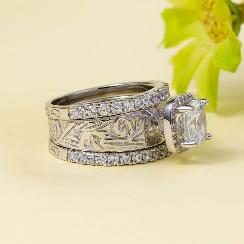 2ct Cushion Cut White Sapphire Ring Set