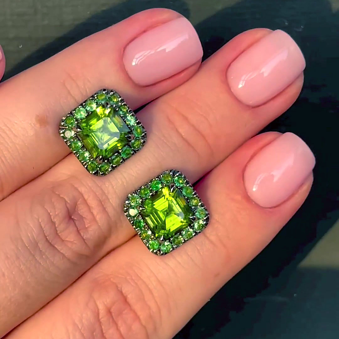 Asscher Cut Peridot Sapphire Stud Earrings
