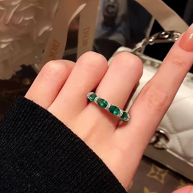 4.25ct Oval Cut Emerald Sapphire Eternity Ring