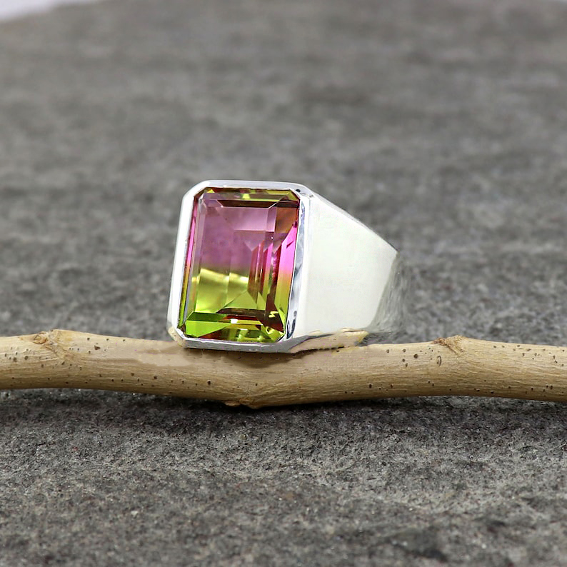 7ct Emerald Cut Watermelon Tourmaline Sapphire Engagement Ring
