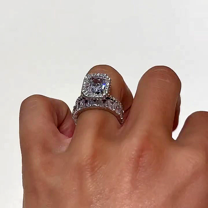 4ct Radiant Cut White Sapphire Bridal Set Rings