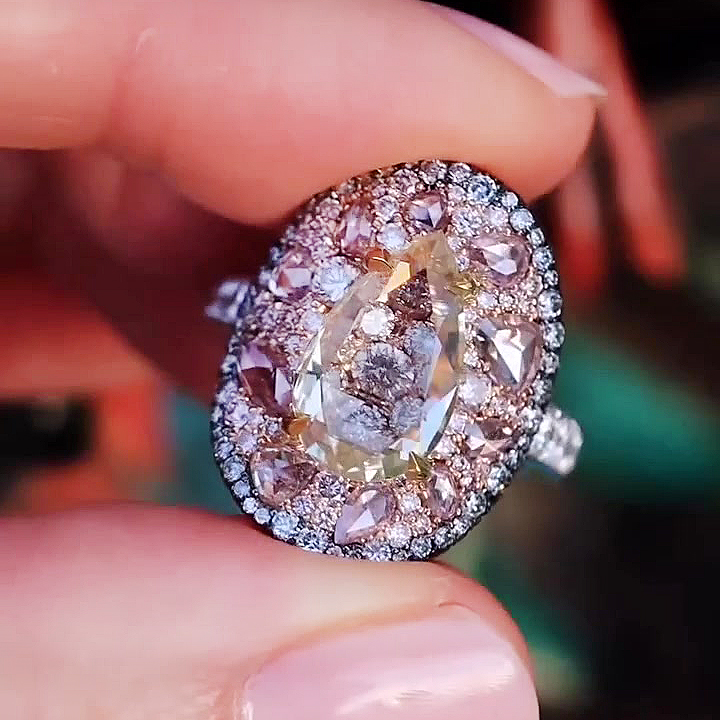 6ct Pear Cut Yellow&Pink Sapphire Eternity Ring