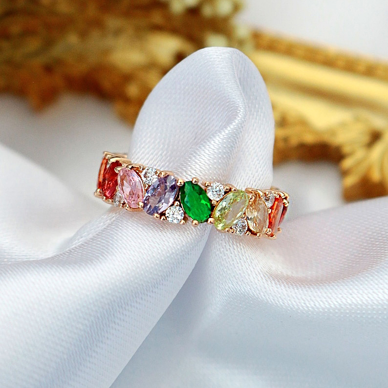 6.7ct Oval Cut Rainbow Sapphire Eternity Ring