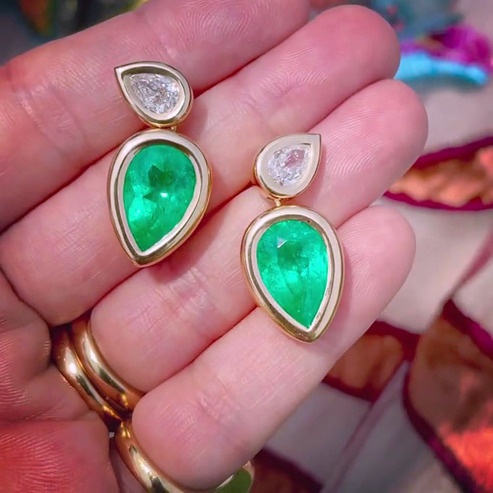 Pear Cut Emerald Sapphire Drop Earrings