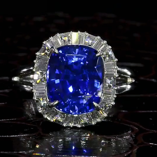 7ct Halo Cushion Cut Blue Sapphire Engagement Ring