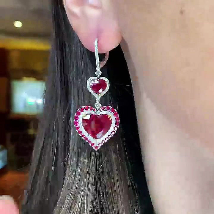 Heart Cut Ruby Sapphire Drop Earrings