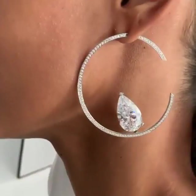 Pear&Round Cut White Sapphire Hoop Earrings