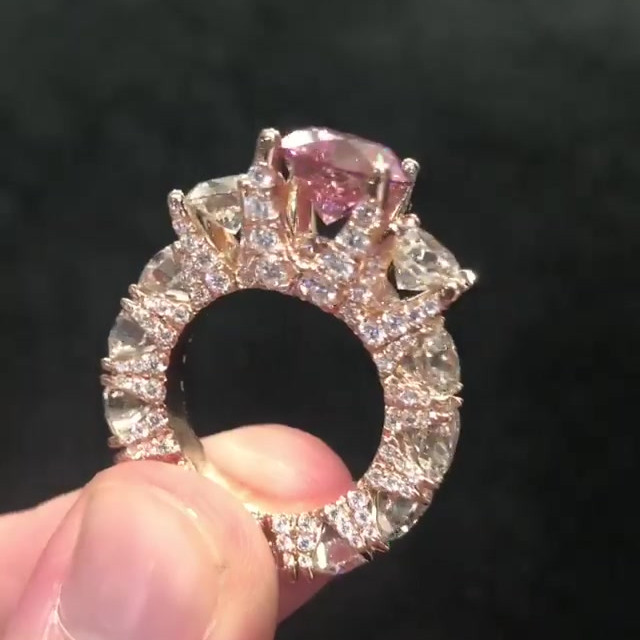4ct Hip Hop Round Cut Pink Sapphire Cocktail Ring