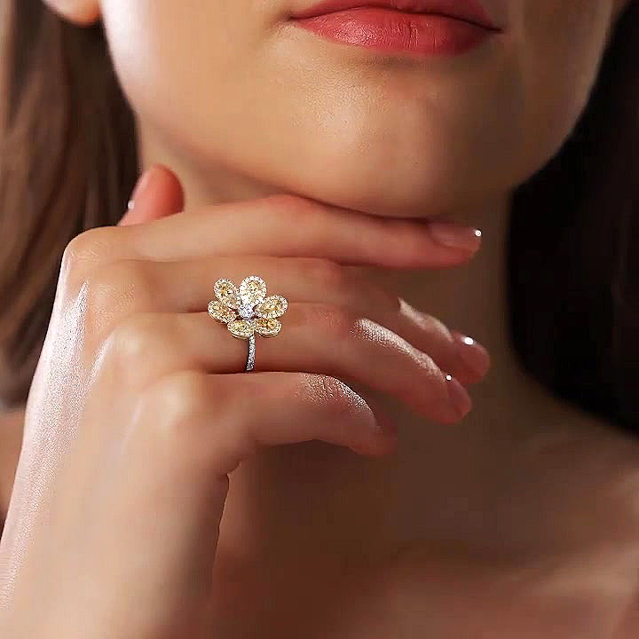 5.85ct Pear Cut Yellow Sunflower Sapphire Eternity Ring