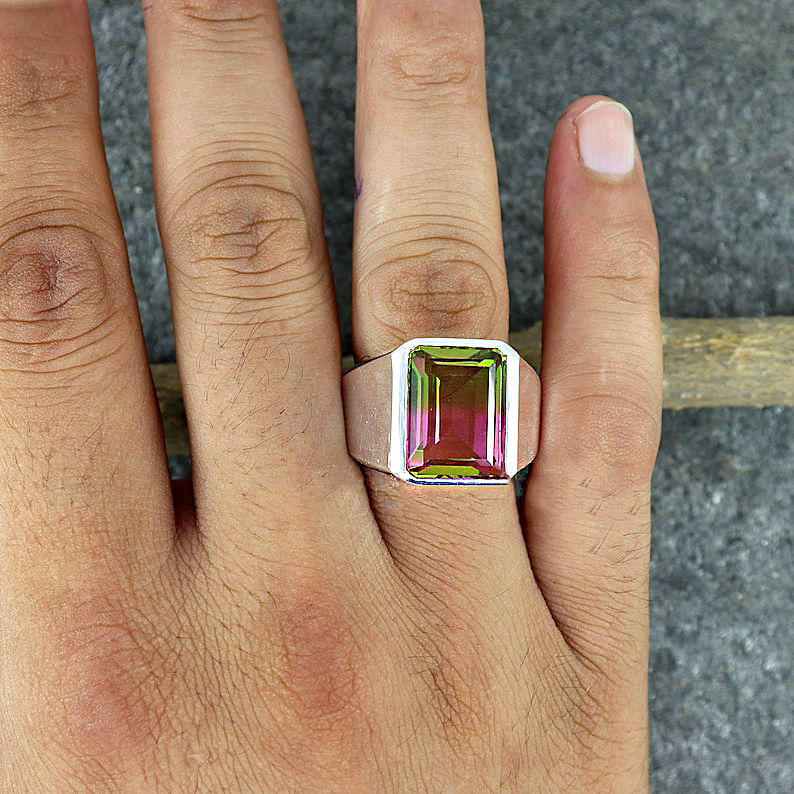 7ct Emerald Cut Watermelon Tourmaline Sapphire Engagement Ring