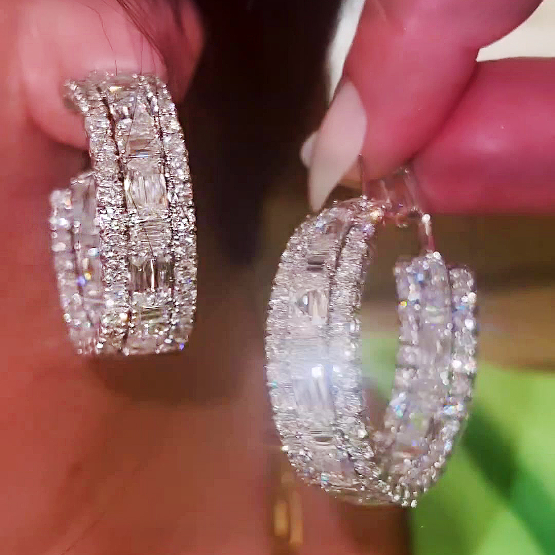 Round Cut White Sapphire Hoop Earrings