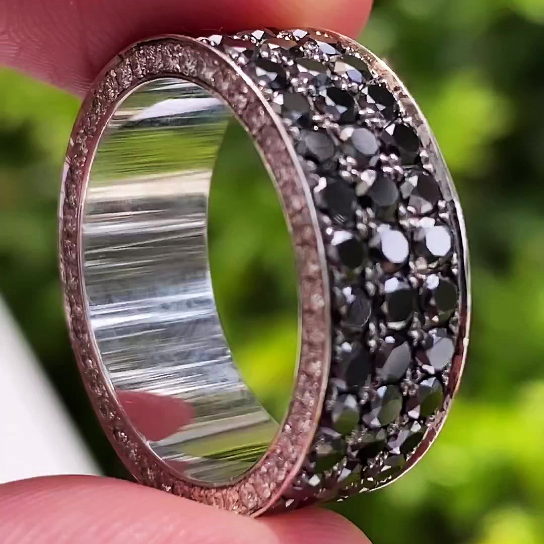 7.25ct Round Cut Black Sapphire Men's Eternity Ring