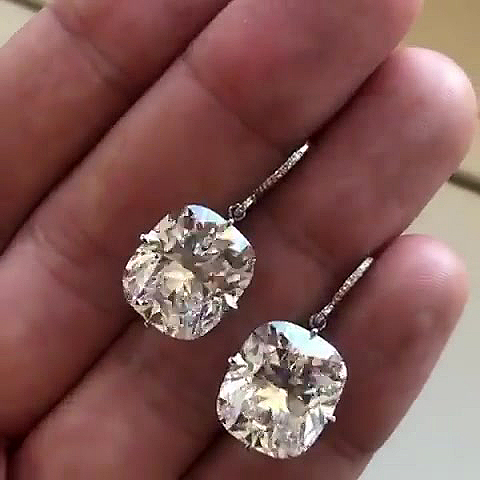 Cushion Cut White Sapphire Drop Earrings