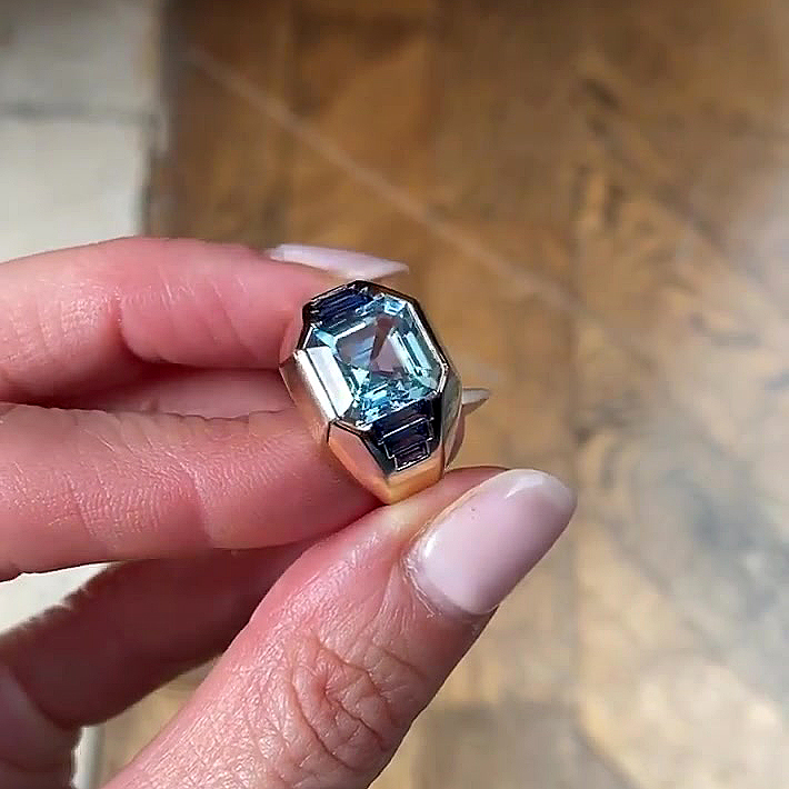 6ct Asscher Cut Aquamarine Sapphire Men's Engagement Ring