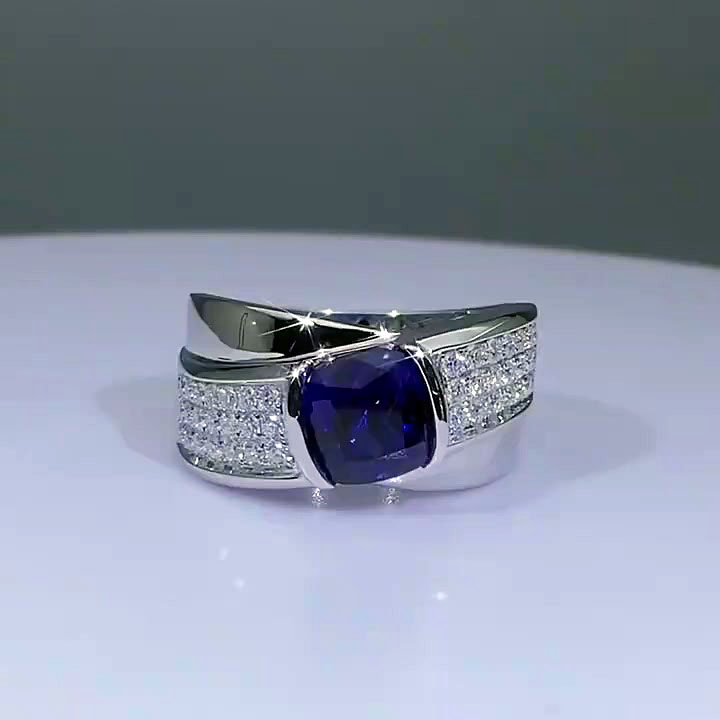 5ct Cushion Cut Blue Sapphire Men's Engagement Ring