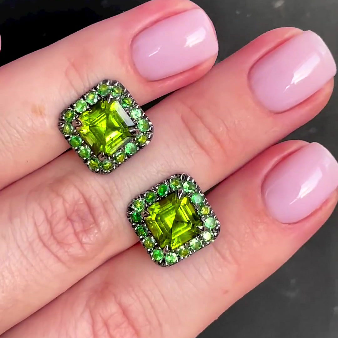 Asscher Cut Peridot Sapphire Stud Earrings